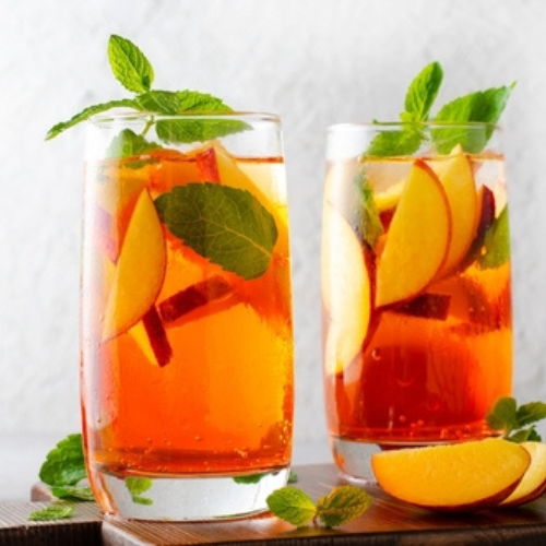 Sparkling Peach Basil Kombucha Mocktail